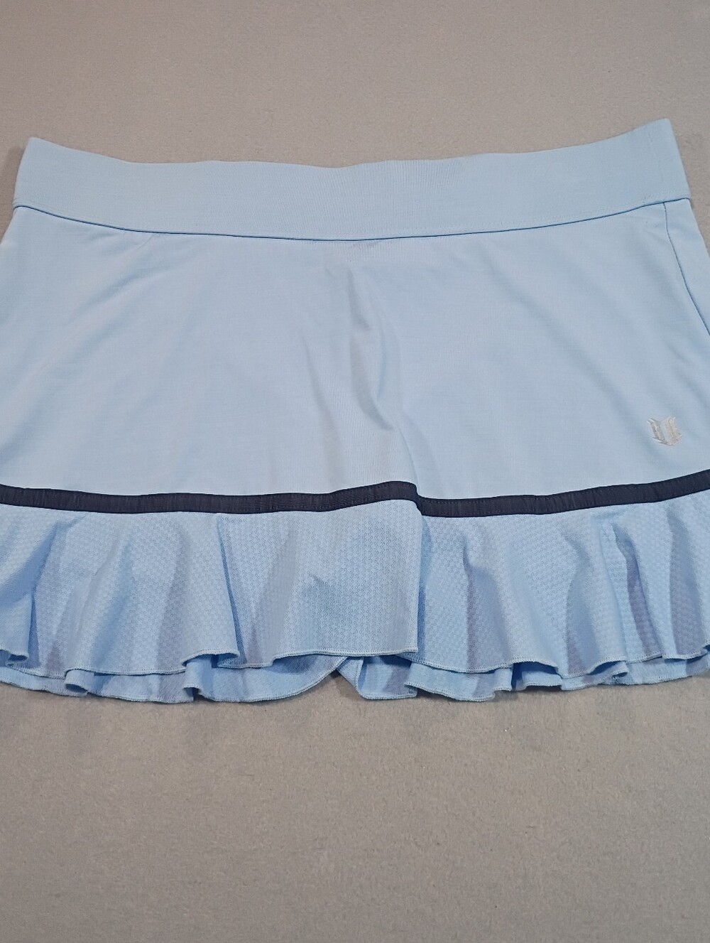 EleVen by Venus Williams Pale Blue Ruffle Mini Skirt with Navy Stripe M